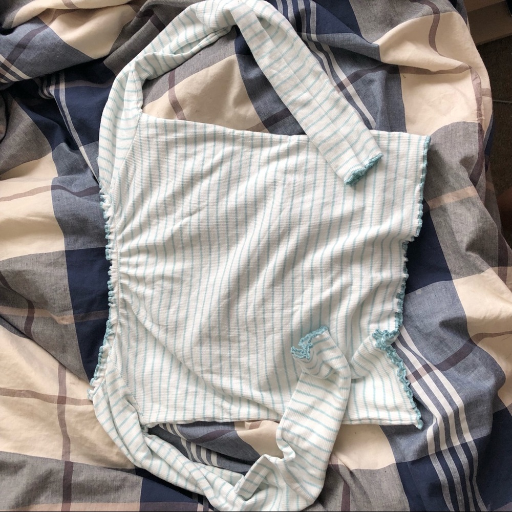 Blue and white striped shoulder crop top